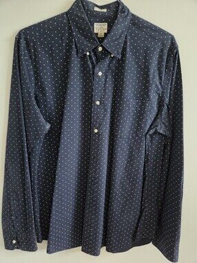 J. Crew Navy Button-Down Shirt with White Microdots Sz. Large Slim Fit